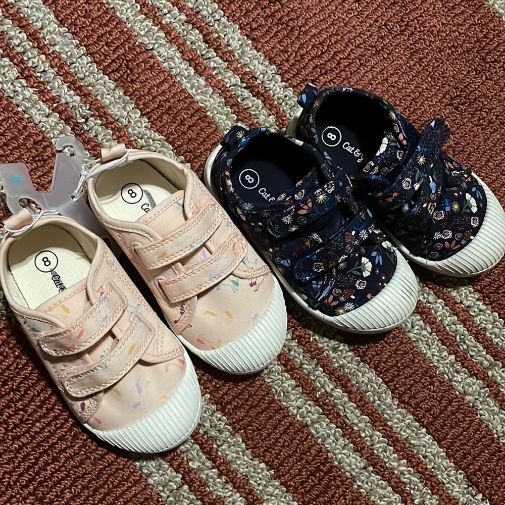 Toddler cat & jack shoes one pair of navy blue with floral other ones pink 🦄